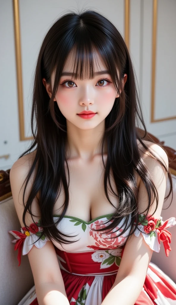 (1 nogizaka girl,raw photo,photo realistic:1.5),(best quality, high quality,HDR, highest quality,ultra high resolution,high resolution,high res,ultra high difinition,huge file size,8K,2K wallpaper,8K wallpaper,high quality texture,amazing,an extremely delicate:1.4),one girl, Japanese famous idol,beautiful face,small face,absurd,ridiculous,incredibly ridiculous,portrait,breasts close up,blurry background,(miko clothes,cleavage,no makeup:1.2),medium skin,beautiful skin,detailed skin,small head,black hair,silky hair,(Japanese eyes,round eyes:1.5),detailed eyes,black eyes,Japanese idol eyes,perfectly propotioned face,Japanese nose,5-fingers,(Light Particles, Lens Flare, Luminous Particles: 0.7),looking at viewer,bright lighting,professional lighting,girl