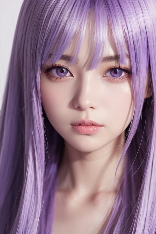 1girl in,,,{{Kyoko Kirogiri}},4K,{{{Photorealistic}}}, {{{Realistic}}}, {{{Real life}}}, {{photograph}},{{Upper body}},gusty,{Front view},Blue eyes,Purple hair,age, Street,