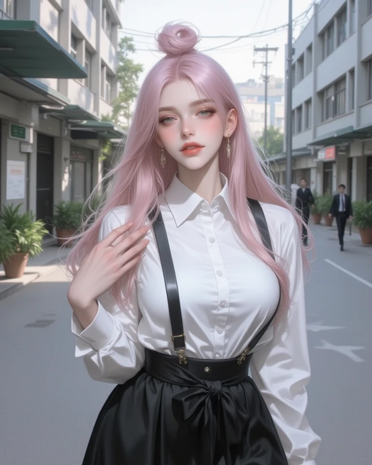 quality, hiqcgbody, extremely cute face, extremely detailed eyes, extremely detailed hair, extremely cute, extremely beautiful
BREAK
1girl, beauty face, cute, kawaii, big eyes
(Pale skin, white skin:1.2), (purple eyes:1.2)
20 years old, short stature, narrow waist
short hair, pastel pink hair, twintails, curly hair, (swept bangs:1.3), sidelocks, hair ribbon, black ribbon, lace ribbon, lace trim
Red eyeshadow, pink lips
BREAK
pink shirt, , jirai kei, black skirt, high-waist skirt, black bow, bow, long sleeves, choker, ribbon
zip side combat boots
(pink blouse with lace:1.2)
black tie ribbon
lace-trimmed legwear
black thighhighs
zettai ryouiki
BREAK
outdoors, street, shibuya 109
Break
{evil smile|evil grin}