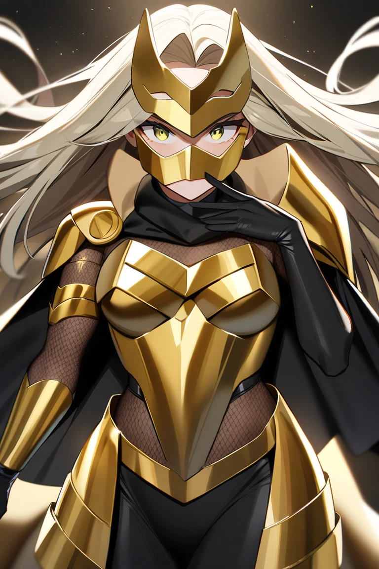(((High-quality))), masterpiece, ultra-detailed, extremely detailed, floating, high resolution, dynamic pose, dynamic angle, in-beb, beautiful bedroom, beautiful sheets, yellow and black outfit, 1menina, Magik, armpits, exquisite details.