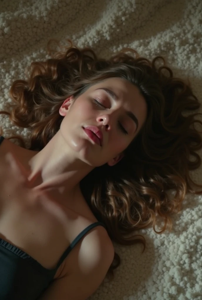 There is a woman laying down on the ground with her eyes closed - SeaArt AI