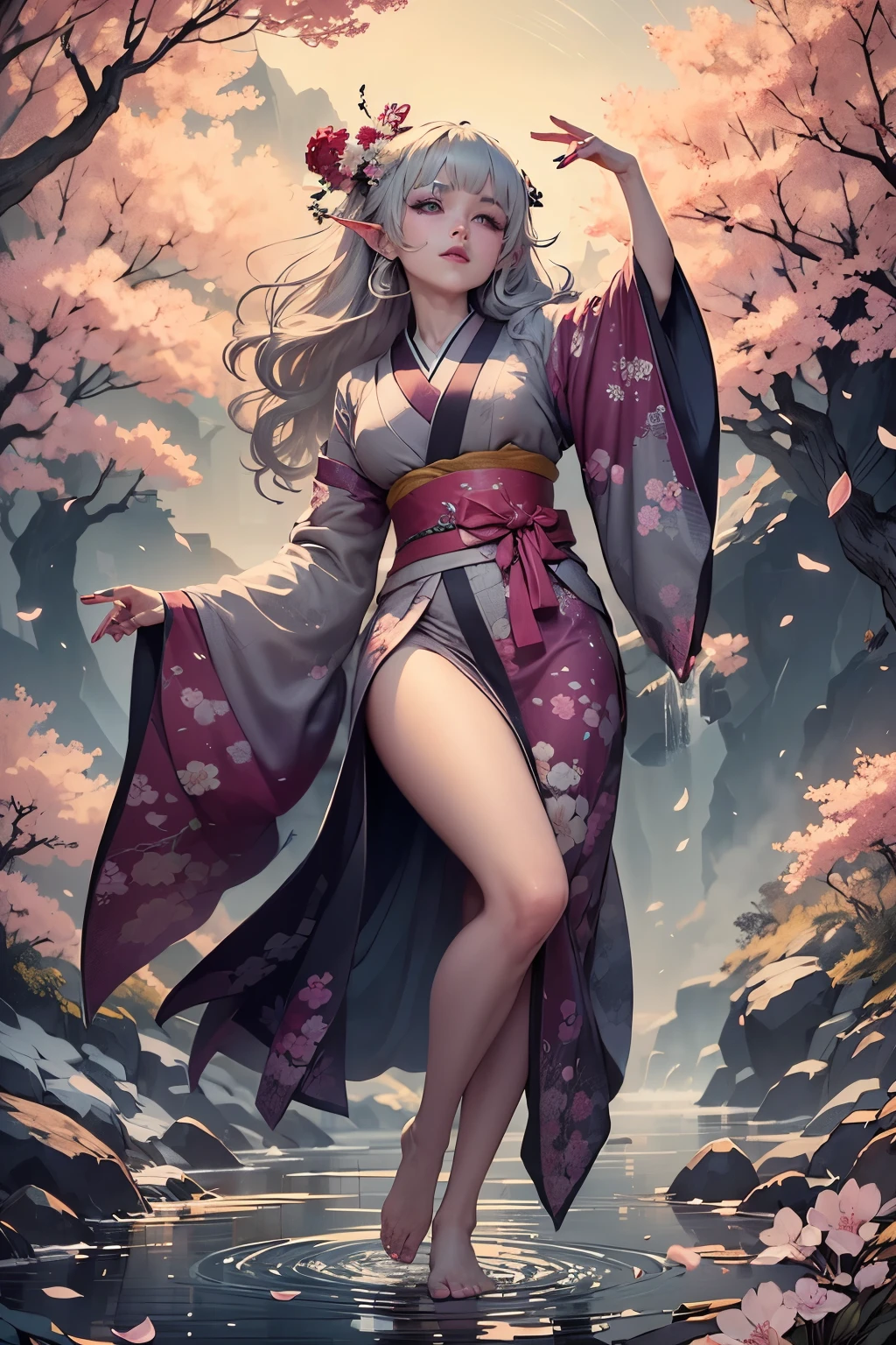 The border between the background and the kimono is drawn seamlessly.