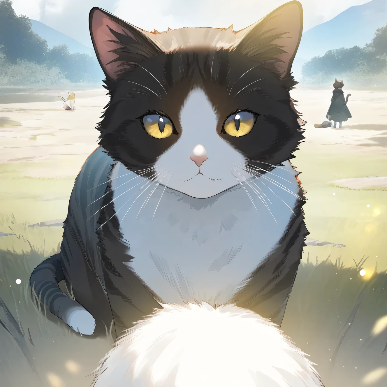 animal, cat, focus cat, outdoors, game CG, fantasy, japan, break,(artist:akinashi_yuu),artist:fujiyama,artist:artist:yuugen,break,break,(masterpiece), (best quality), (ultra-detailed),(Detailed Lighting), very aesthetic, newest,