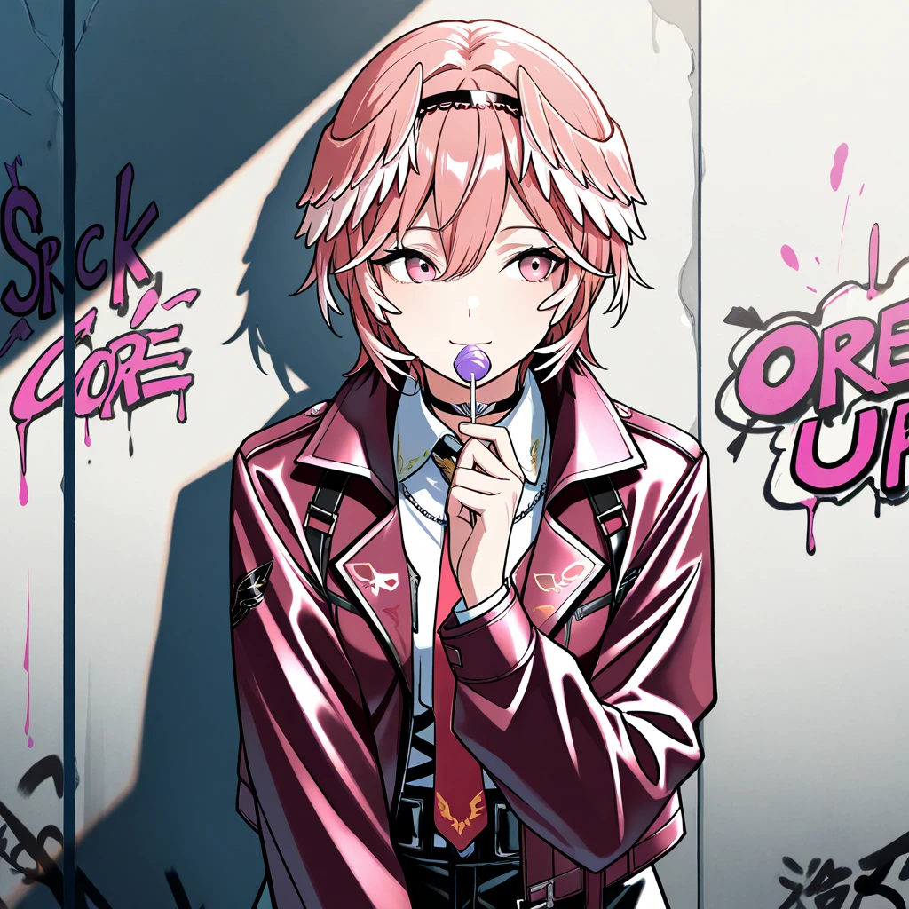 ((((dramatic))), (((brave))), (((intense))) movie poster featuring a young white demon with flaming horns who wears a pink cap and sweatshirt and has a wide smile with pointed teeth and completely white eyes as the central character. He stands confidently in the center of the poster, wearing a style and bold outfit, with a determined expression on his face. The background is dark and brave, with a sense of danger and intensity. The text is bold and eye-catching, with a catchy slogan that adds to the overall sense of drama and emotion. The color palette is mostly dark with splashes of vibrant pink colors, giving the poster a dynamic and visually stunning appearance, tachi-e (magazine: 1.3), (cover style: 1.3), elegant, man, vibrant, clothing, posing, front, colorful, dynamic, background, elements, confident, expression, holding, statement, accessory, majestic, rolled, around, touch, scene, text, cover, bold, catches the eye, title, fashionable, font, captivating, headline, bigger, impressive, modern, modern, focus, fashion,