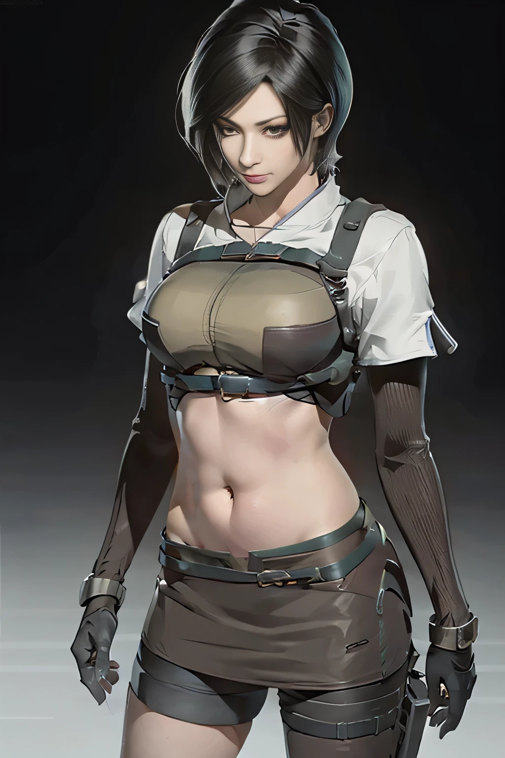 (Resident Evil Ada1.5),(Ada,cool lady),expensive,plump breasts,Has a well-proportioned body shape,{{{chopped}}},Japanese warrior,warrior armor,woman warrior, simple background