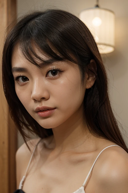 best quality, face focus, soft light, ultra high res, (photorealistic:1.4), RAW photo, 1japanese girl, solo, cute, (pupil, lights in the eyes), detailed beautiful face, (small chest),(high resolution detail of human skin texture), (long hair), indoor, Damask Shirt Dress, (portrait)
