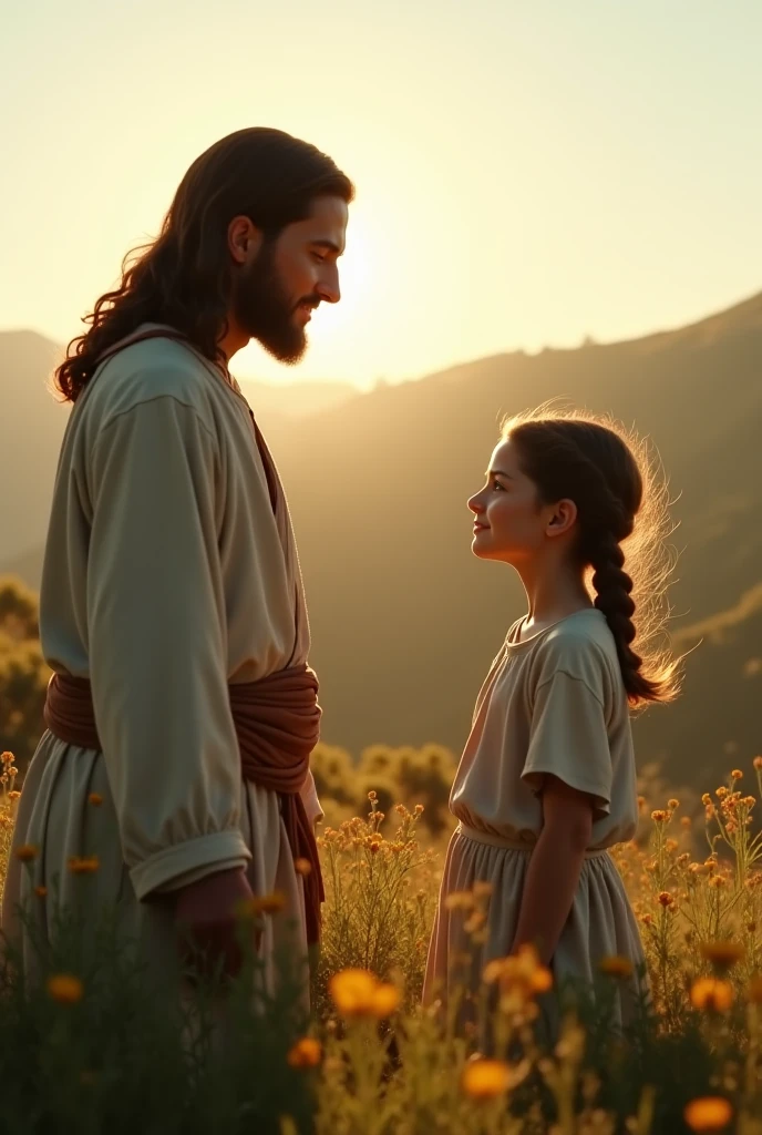 Portrait of Abraham saying goodbye to Ishmael, 7 year old girl, Land of Canaan, Ultra-realistic in 8K