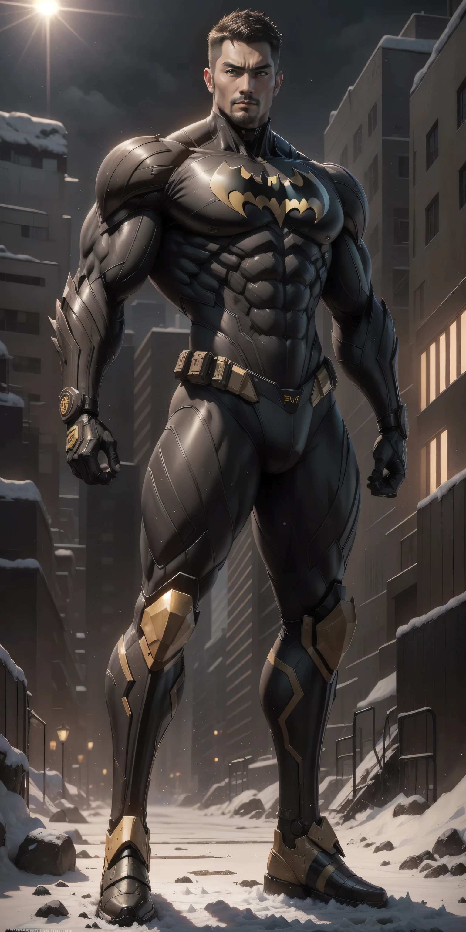 ((Best Quality, 8K, ultra-detailed, Masterpiece: 1.3)), 1boy, full body image, shiny skin, sharp, Perfect Body Beauty, realistic shaded perfect body, muscular male, huge and voluminous shoulders, shapely neck Big Breasts, chiseled abs, huge muscles, bodybuilder body, 300 lbs, (((back))) Broad back, shapely trapezius, toned deltoids, voluminous lats, (closed helmet, plain helmet, helmet with mask, expressionless male mask,:1.1), legs not too far apart, ("bodysuit, big bulge muscles ":1.2), ("leggins, armor":1.1), legs not too far apart, ("glove, armor":1.1 ), ("jet black armor":1.1), (techwear) (dynamic pose:1.1), thigh , battle field , (bulge focus:1.2), 3d, cartoon