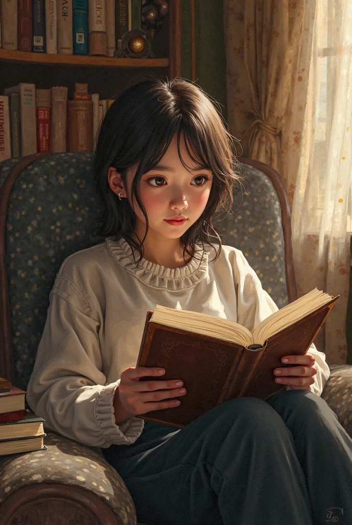 The lay on the bed, his eyes looking at the storybook father, who was holding a storybook and giving a happy speech --auto --s2