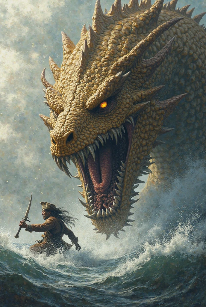 a epic illustration of serpent water horse resembling the lockness monster and poseidon from god of war 3