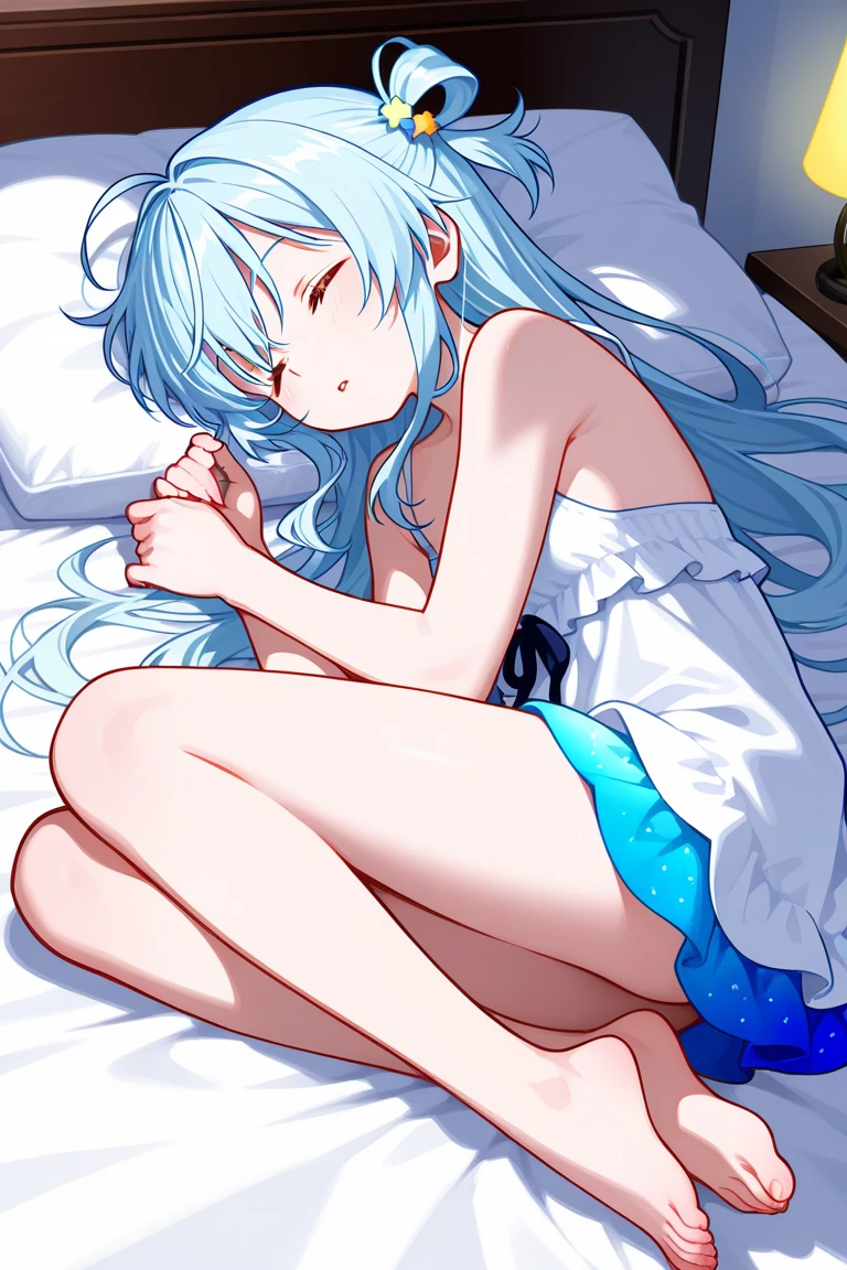 anime girl in white shirt laying in bed with blue cat, rimuru, top rated on pixiv, soft anime illustration, cute anime catgirl, pixiv, rimuru and milim, at pixiv, popular on pixiv, digital art on pixiv, trending on pixiv, cute anime girl, cute artwork, soft anime, pixiv style, only wearing white hoodie, exposed legs, vulnerable, POV, missionary pose