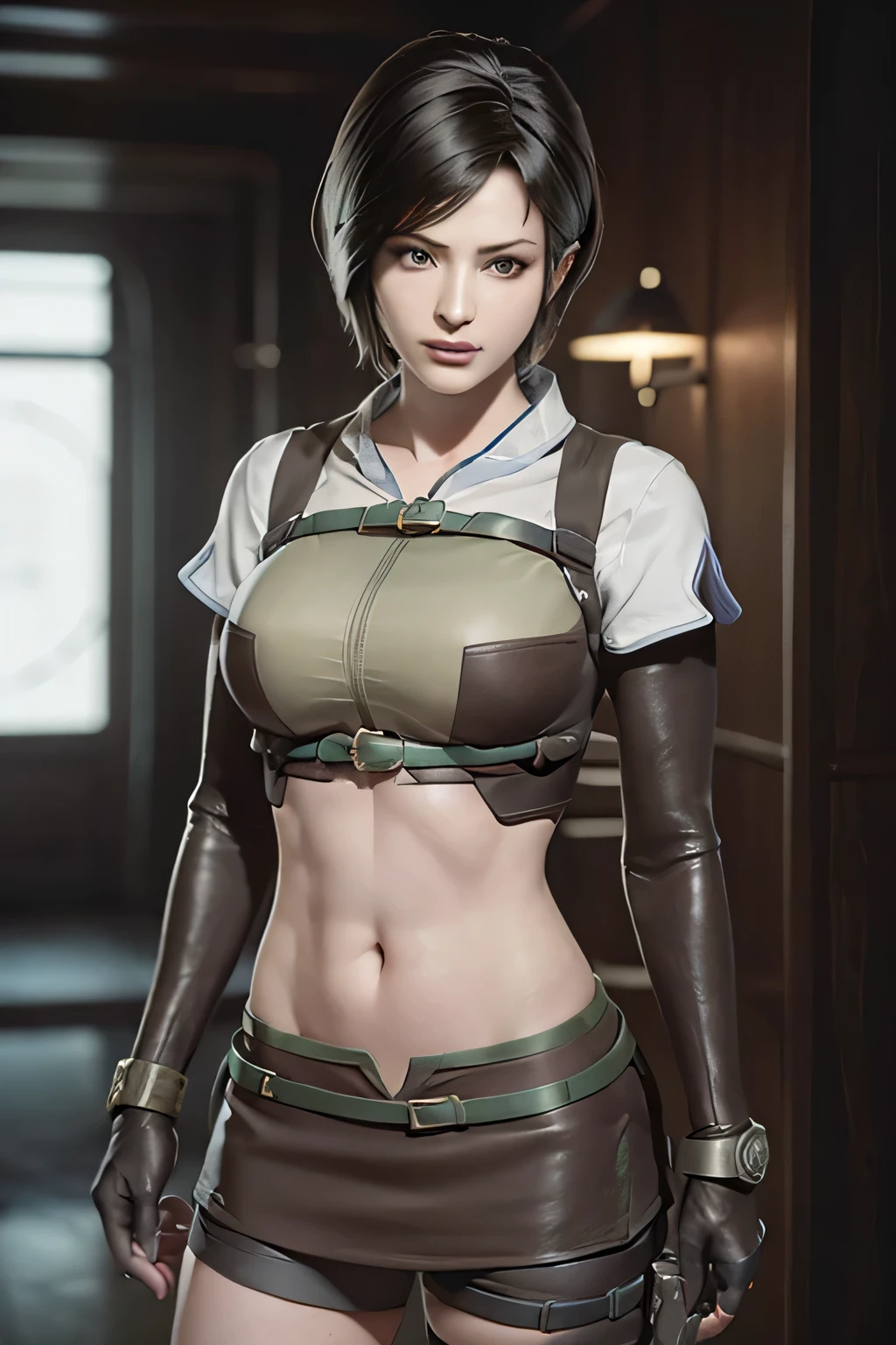 (Resident Evil Ada1.5),(Ada,cool lady),expensive,plump breasts,Has a well-proportioned body shape,{{{chopped}}},Japanese warrior,warrior armor,woman warrior,{{{cyberpunk city}}},expensive home,{{{neon light}}},best quality