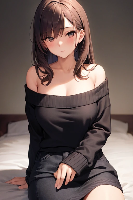 (masterpiece, best quality:1.3), 1 girl, 独奏, teenager,(top quality eyes:1.3),18 year old girl、Loungewear、skirt、bed、My Room、Normal size breasts、cowgirl position, squatting, spread legs