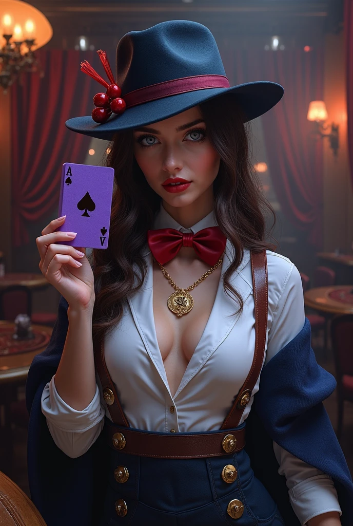 "(exquisitely detailed CG unity 8k wallpaper, masterpiece-quality with stunning realism), (best illumination, best shadow), (best quality), (elegant style:1.2), Arti modern anime. angled view, heroic pose, midshot, (cel-shading style:1.3), centered image, ultra detailed closeup portrait of Mad Moxxi from Borderlands, posing, (face closeup:1.6) (full body:1), (foreshortening effect:1) (tetradic colors), inkpunk, (ink lines:1.1), strong outlines, art by MSchiffer, bold traces, unframed, high contrast, (cel-shaded:1.1), vector, 32k resolution, best quality, flat colors, flat lights full zoom, action portrait, photorealistic. cinematic lighting, highly detailed. best quality, 4k, (Better hand:1),perfect anatomy, leaning forward, foreshortening effects, coy flirty sexy expression, foreshortening effect, (piercing eyes:1), surrounded by an ominous and dark atmosphere, accentuated by dramatic and striking lighting, imbued with a sense of surreal fantasy". (mature:0.5) (sitting on a pile of gold coins:1.2) vibrant colours, (small mini red velvet top hat with a blue and yellow feather:1.3), (white face makeup with pink cheek makeup:1.3) (gold coins and treasure:1) (gold coins scattered:1) (sexy sultry flirty expression:1) (white high heel boots:.5) (elegantly crossing legs sitting:1) (red corset:1) (in a casino:1.5)