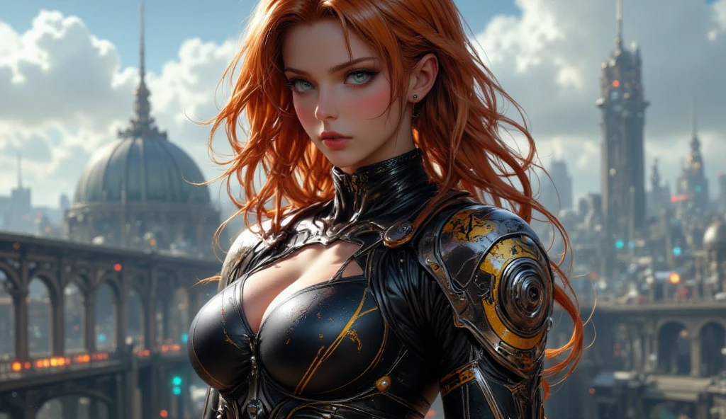 Woman with Android armor futuristic redhead sexy Super realistic well detailed