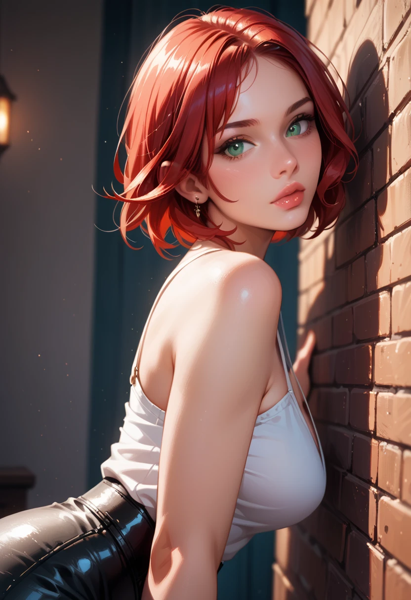 Light particles, soft lighting, volumetric lighting,
1girl, single,
red hair, short hair,
Blue eyes, long eyelashes, thick eyelashes, looking at the scenes,