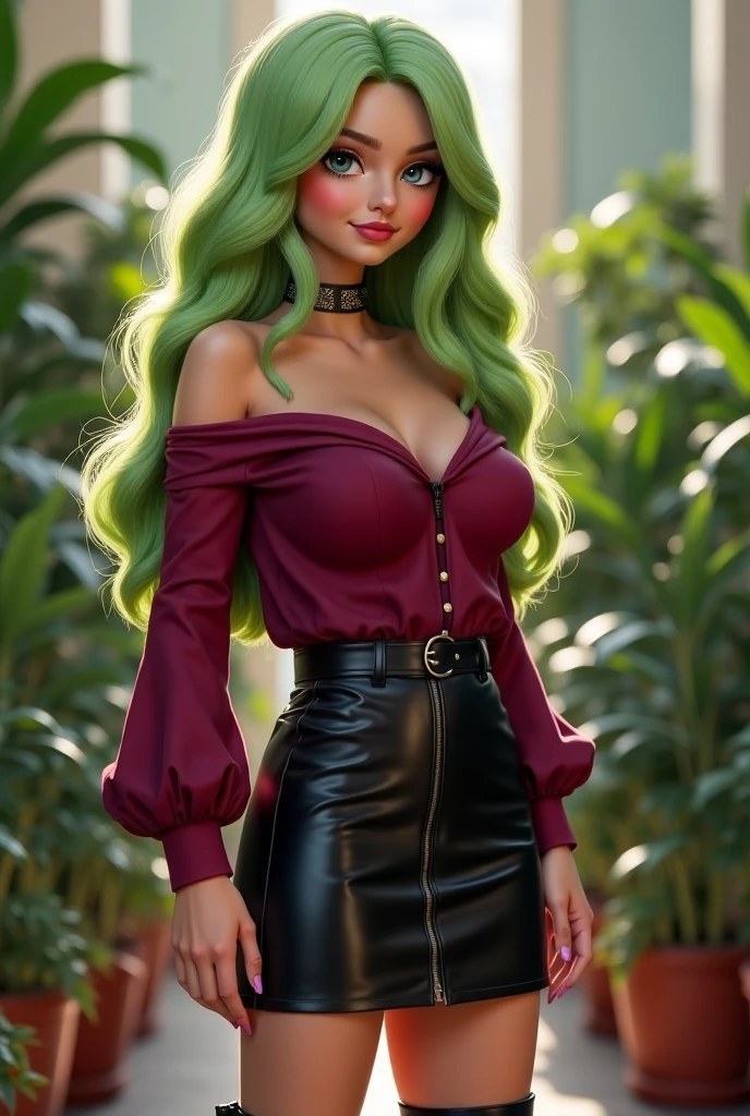 Beautiful woman with green eyes, voluminous and huge hair, identical to Bárbara Mori, lying on a resort lounge chair having a drink.