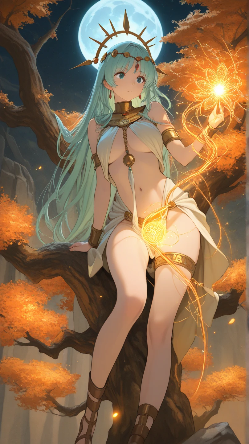 woman 20 years old nude blonde, nsfw, ((The Enchantress surrounded by blue-gold energy mystical aurora with chaotic astral appearance, rays of light, atmosphere of chaos, field of fire and glowing fathoms))