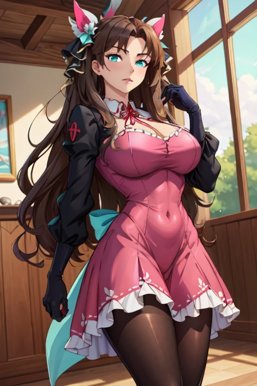 masterpiece, best quality, highres, fel1, bridal gauntlets, black thighhighs, bare shoulders, belt, garter straps, white dress, elbow gloves, outdoors, cowboy shot, huge breasts