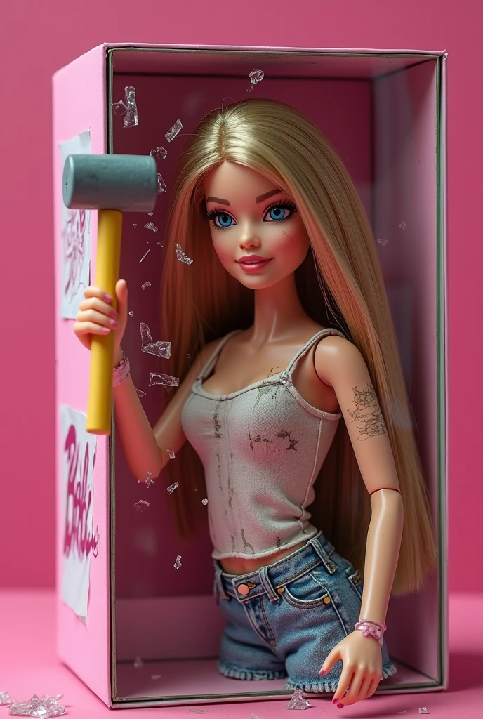 Cara Delevingne with tattoos all over her body in a toy store completely naked and smiling