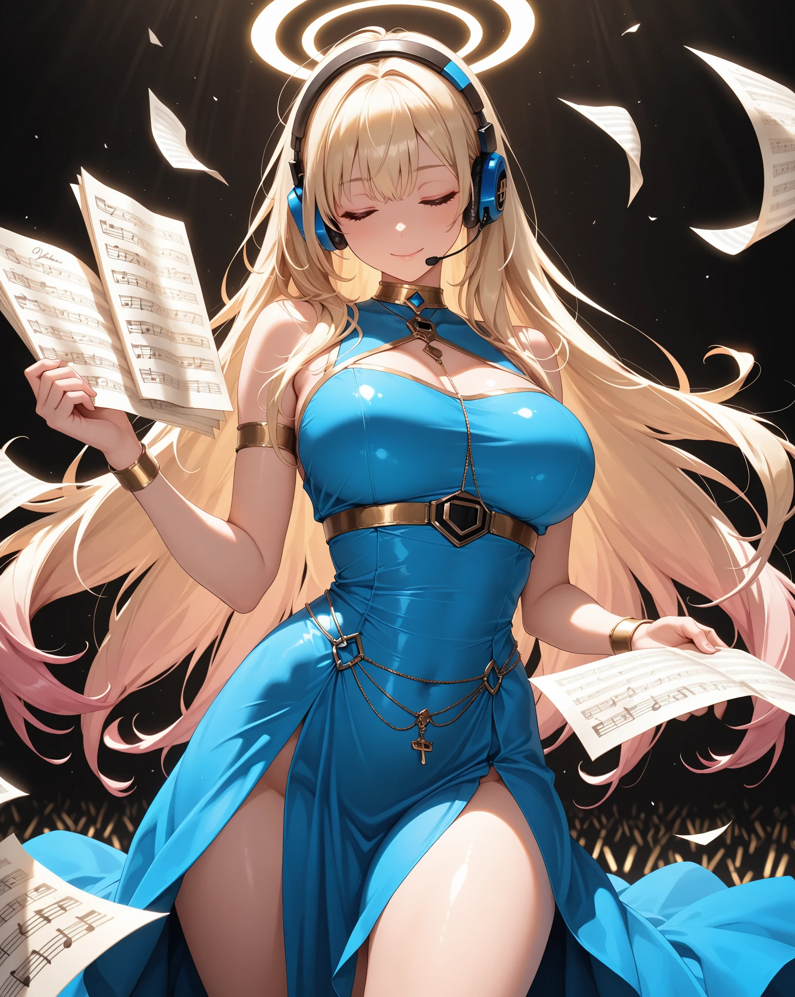 Alphonse Mucha's zodiac signs like、babes、a blond、hyper huge breasts、hair adornments、I have a decorated musical instrument、accordion
