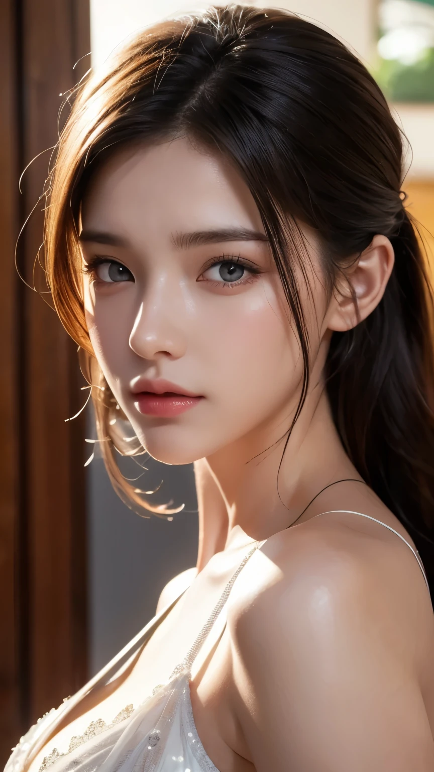High-quality work,Realistic works,Super premium graphics,8K HD CG works,high quality graphics,High-definition and exquisite CG works,10x pixels,Ultra-fine details:1.1,Advanced technical details:1.1Realistic photo effects,Interior lighting effects:1.5,natural soft light:1.5. Light effect(Virtual light effects:1.8),ultra high resolution,Clear eyes,Double eyelids look good, pretty face, The face shape is perfectly proportioned, hyper photorealism, Cinematic lighting, projected inset, surrealism, Masterpiece, Realism,Amazing Cleavage,