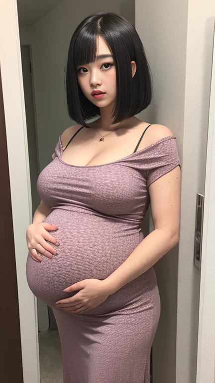 Pregnant, sexy breast, tanktop bodycon, indonesian milf