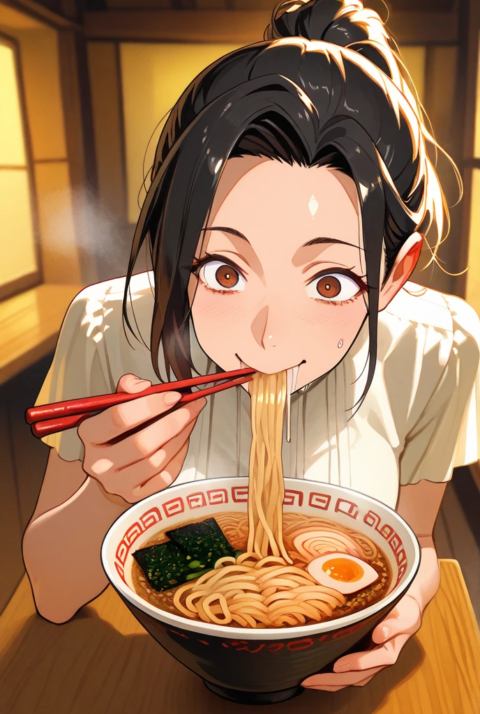 A beautiful woman eating somen noodles