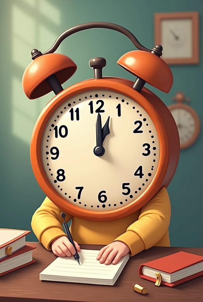 It was eight o'clock. I was writing a letter. (i want the character is people cartoon, cute, used for ren to teach them about the past continuous tense. emphasize the eight o clock too. the clock have to have the right hours. order: 1 2 3 4 5 6 7 8 9 10 11 12)