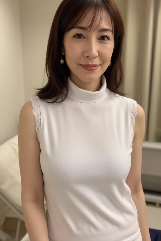 8k, 55 year old mature Japanese woman, Lady, Beautiful mature woman, Long eyelashes, Nice body, smile, Low Ponytail, Race Queenのコスチューム, Race Queen, photo shoot, gravure