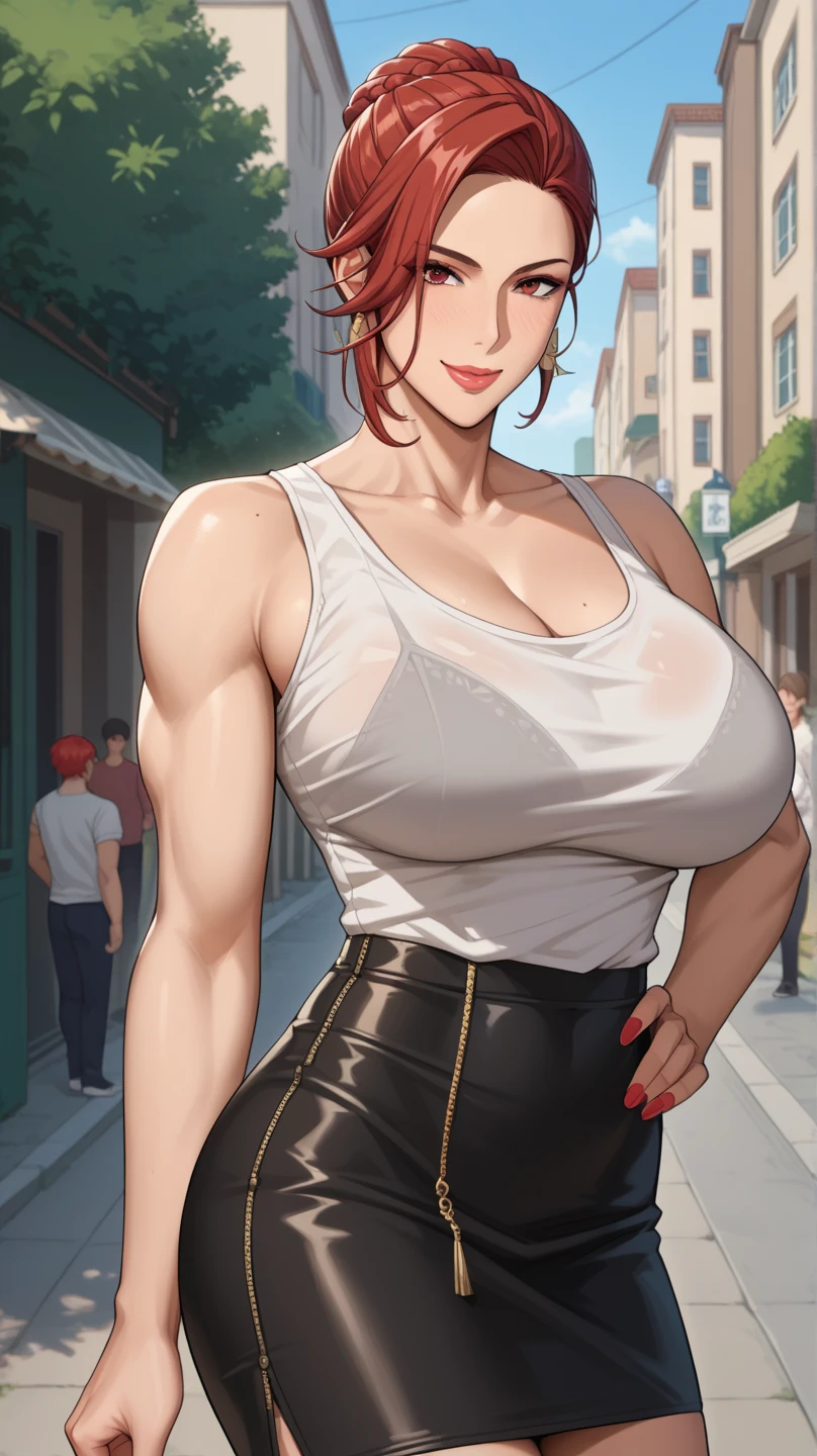 Masterpiece, hi res, absurdres, Best Quality, 4K, 8K, detailed, tall muscular male anthro Fox hugging a Mature female human(Big breasts,saggy breasts, Brown hair),semi realist style, casual clothes, detailed faces, better faces,detailed eyes