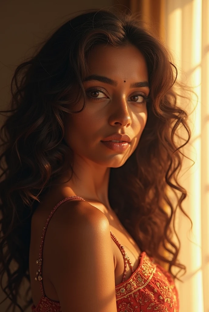 oung, Beautiful Sri Lankan girl, 17 years old, erotic body, erotic face, very sexy thin body, beautiful nice legs, medium size thighs, grey curly long Hair,beautiful nice arms, beautiful nice hands, realistic, detailed, masterpiece, extra film grain, professional lighting, professional photography, neutral colors, muted colors, natural lights, photo realistic, good composition, 4k, high definition