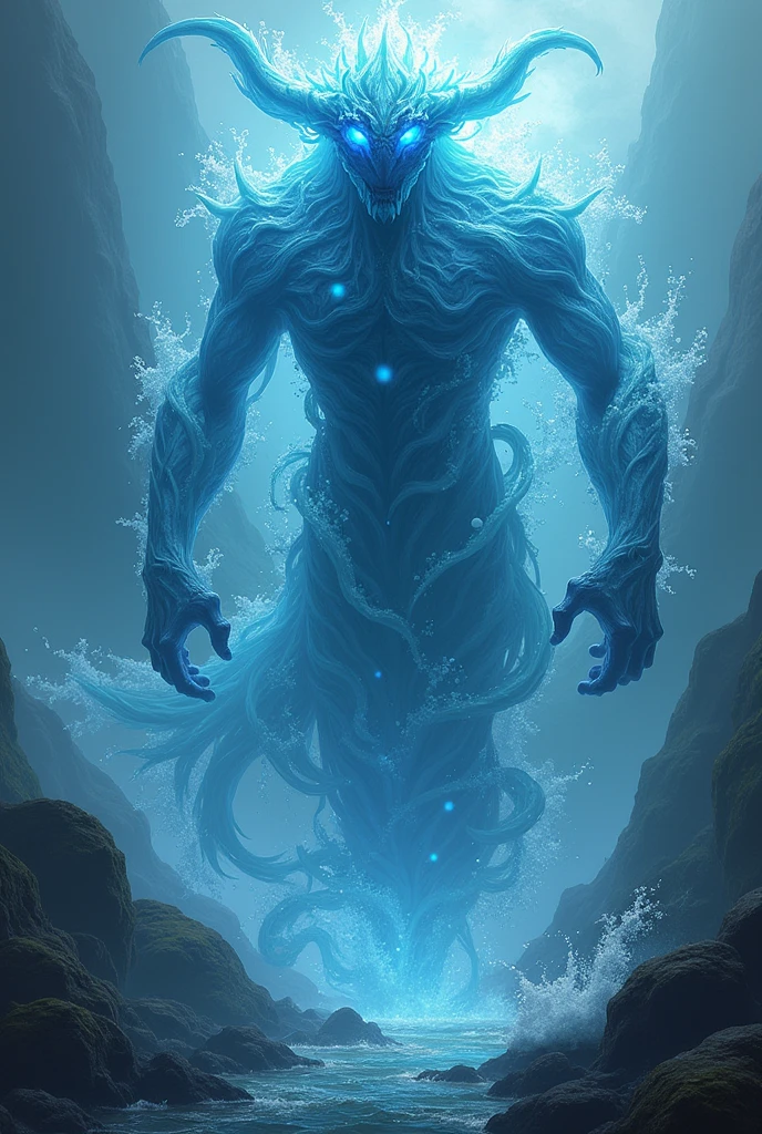 create an ice creature that was trapped in the depths of the sea and now freed itself 2D