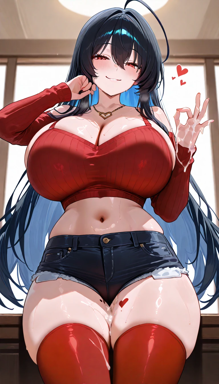 My name is Yukiko.I am a white test woman with long light blue hair,red eye color.I am 1.62 cm tall . My breasts measure 200 cm, my waist 40 cm and my hips 200 cm. Dressed in black jeans long showing the string of the thong at my waist and a red sports bra . With huge breasts 200 cm