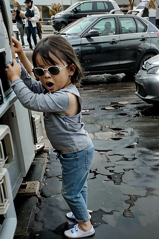 Water bottle fighting a kid