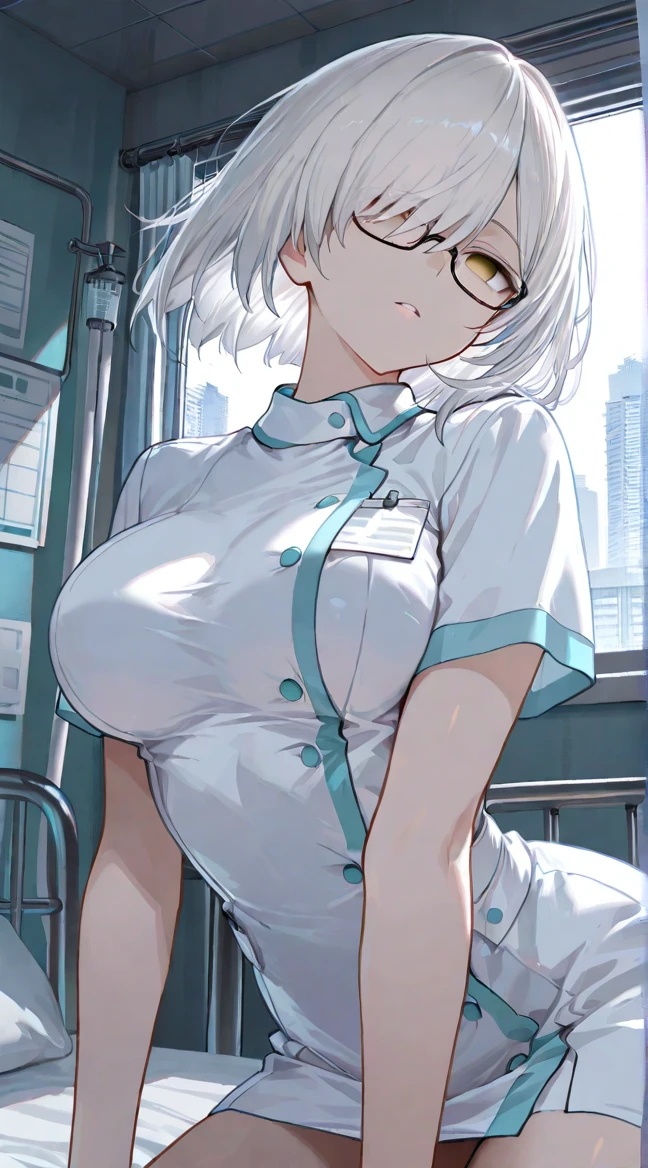 (Top resolution、Distinct_image)top-quality、A woman、masterpiece、highly detailed, half body, Semi-realistic、grey eyes 、26year old, silver hair,young 、Exquisite facial features、Facial features ,variation potrait, long hairstyles, teenage, cool , cold sharp eyes , {Very detailed 8k CG unit wallpaper}, Elagent, gorgeous
Mommy type , plump body curves, big breasts, perfect body (doctor_, lab coat, stethoscope, doctor), sexy, clinic, glasses