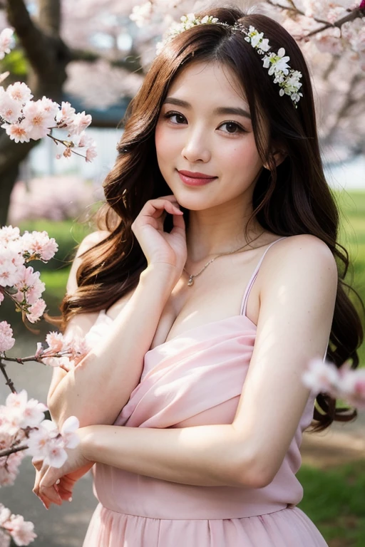 1 Attractive、((highest quality、8K masterpiece:1.3))、sharp focus:1.2、(super beautiful face:1.0)、(shiny skin:1.0)、realistic pictures、black haired、video writing、High resolution eyes and face、video writing、(cute korean actress)、from the front、beautiful breasts、smile、The beauty of slender abs、whole body、Wearing a see-through T-shirt、In Kyoto at night、On a hill with falling cherry blossoms