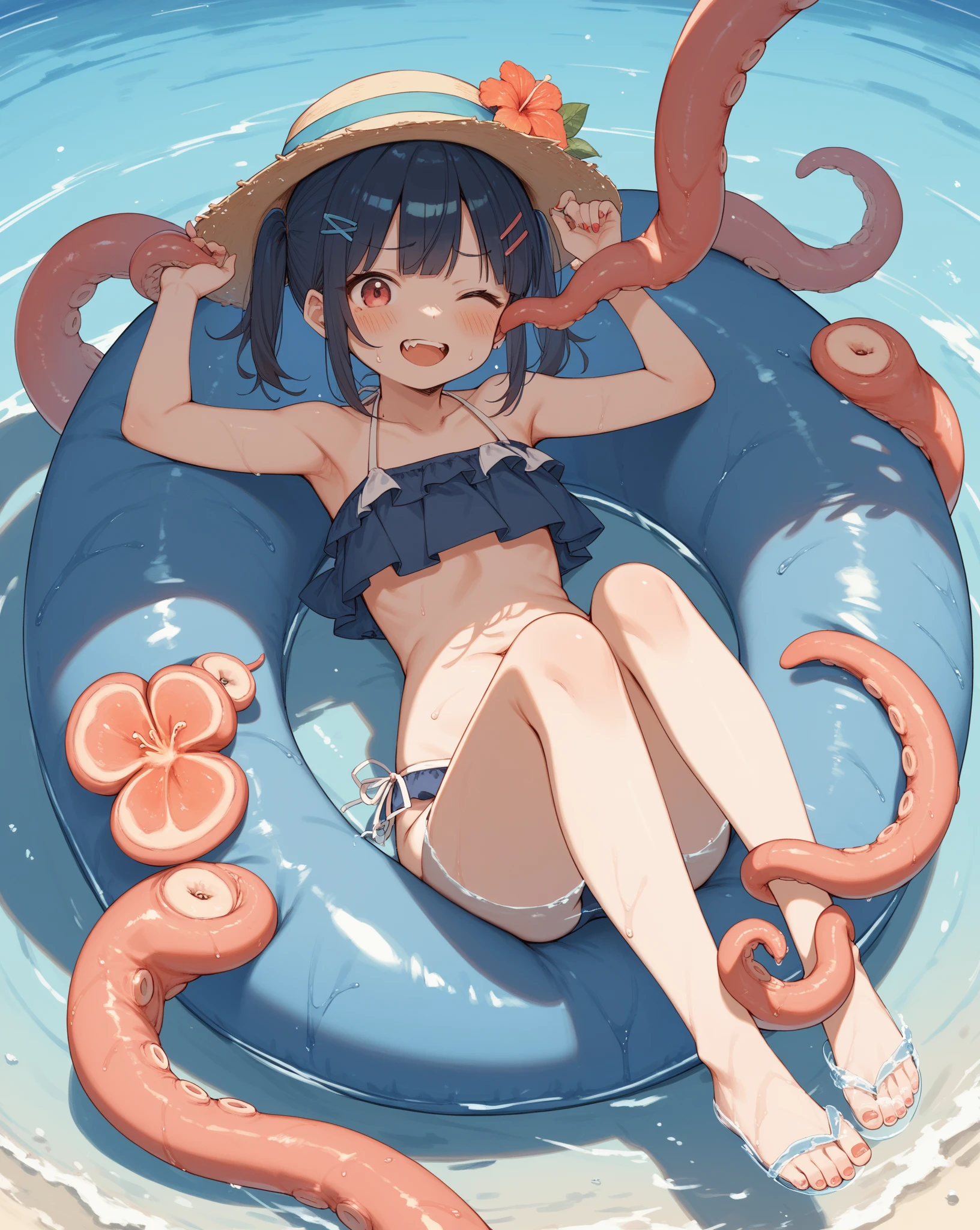 masterpiece, super details, best quality, beautiful girl, one-piece swimsuit, troubled face, bubble, BREAK, (surround by jellyfish:1.5), big jellyfish, underwater, submerged, under sea, cowboy shot