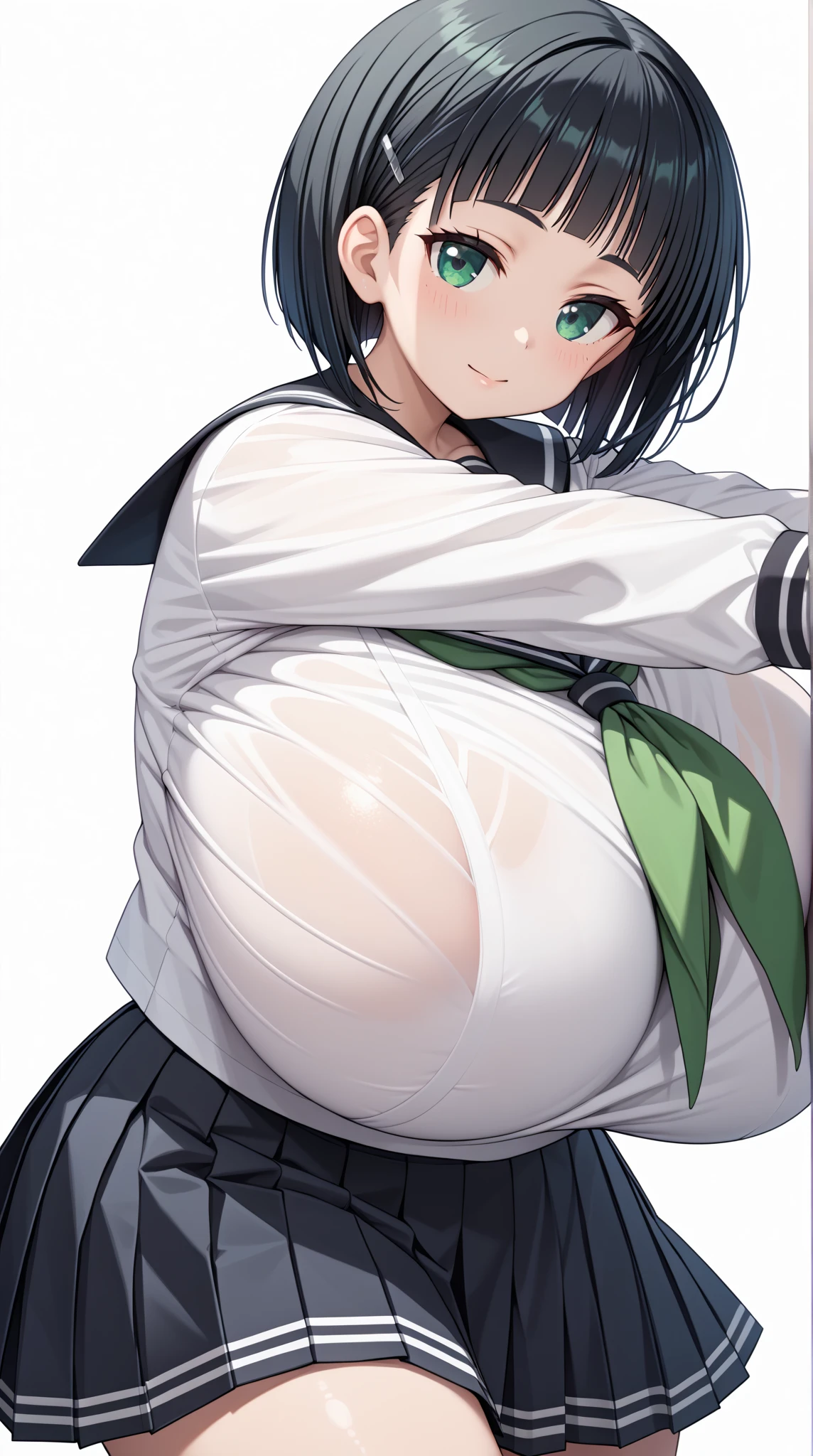8K,master piece,anime,Perfect Anatomy,Suguha Kirigaya,1female,liedown,crossed eyes,(rolling eyes),open mouth,(tongue out),(crying),short sleeved white sailor suit,underboob,micro pleated skirt,lowrise skirt,short hair,breasts,(leanbody)