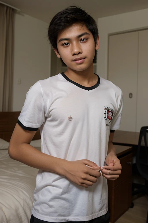 Anak laki-laki SMP ganteng sedang masturbasi, tanpa baju