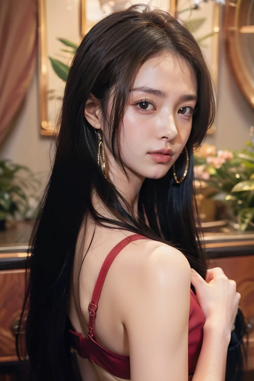 {{{masutepiece}}}, (30 year old mature woman)、{Extremely delicate and beautiful}, (Solo:1.5), (Best Quality:1.2), (超A high resolution, Photorealistic, Raw photo:1.4), 8K, Cinematic lighting, Beautiful lighting, Professional Lighting, Physically-based rendering, Photon mapping, Radio City, Detailed and Intricicated, Detail Face, High quality, nffsw、((50Japan mature woman))、big butts、Wow big、Big big、(50Year old)、Very big big、delicate and dense skin texture,,,,,,,,,,,,,,,,,,,,、Detailed red-black 、bright red lips、Crystal clear white skin、50Japan mature woman、Detailed red-black areola、detailed brown eyes、fluffy long brown hair、Voluptuous body shape、 (Huge breasts)、(droopy chest), Gorgeous accessories、gorgeous hair decoration、(nocturnal(Skyscraper Hotel)Being in)、