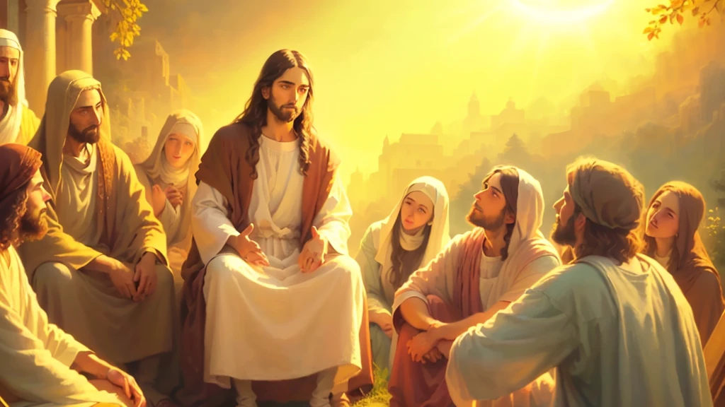 Drawing Jesus Christ in the Sermon on the Mount with His disciples and the crowd