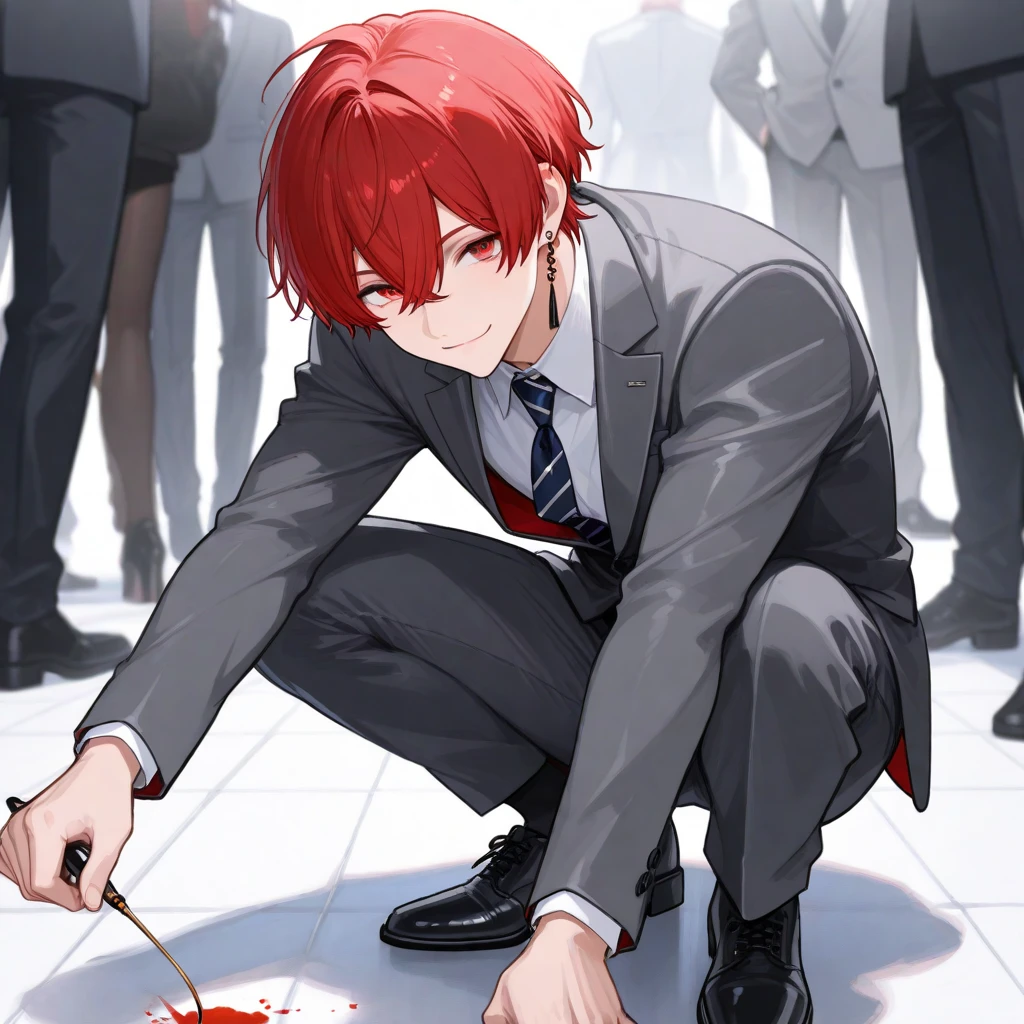 score_9, score_8_wonderful, score_7_wonderful, sauce_anime,helios,Akira Ohtori,Male Focus,1 male,No pants,Red tie,Auction,Long sleeve white shirt,On all fours,Place your hands on the floor,penis,Leash color,View your viewers,squat,Redhead,Green Eyes,humiliation,Obedience