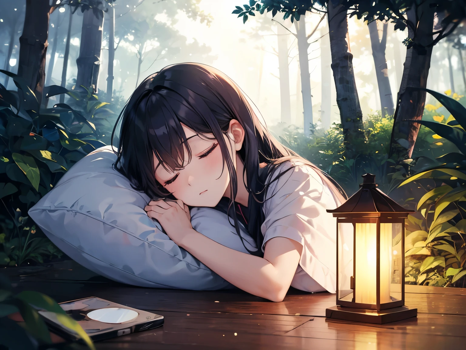 Sleeping Annoying ,forest,nature,relax,peace,fantasy,4K,8k,high resolution,masterpiece,warm and cozy,high resolution,超high resolution,studio lighting,High quality DVD, bright light,Bokeh