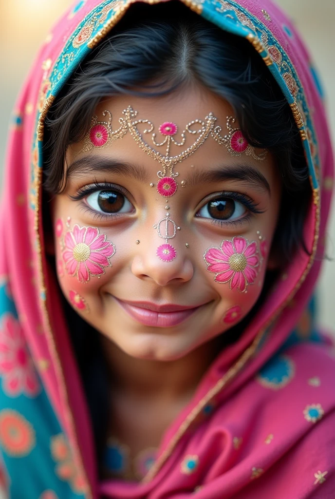 A naked Pakistani muslim five year old girl with semen on her face,forehead and her hijab