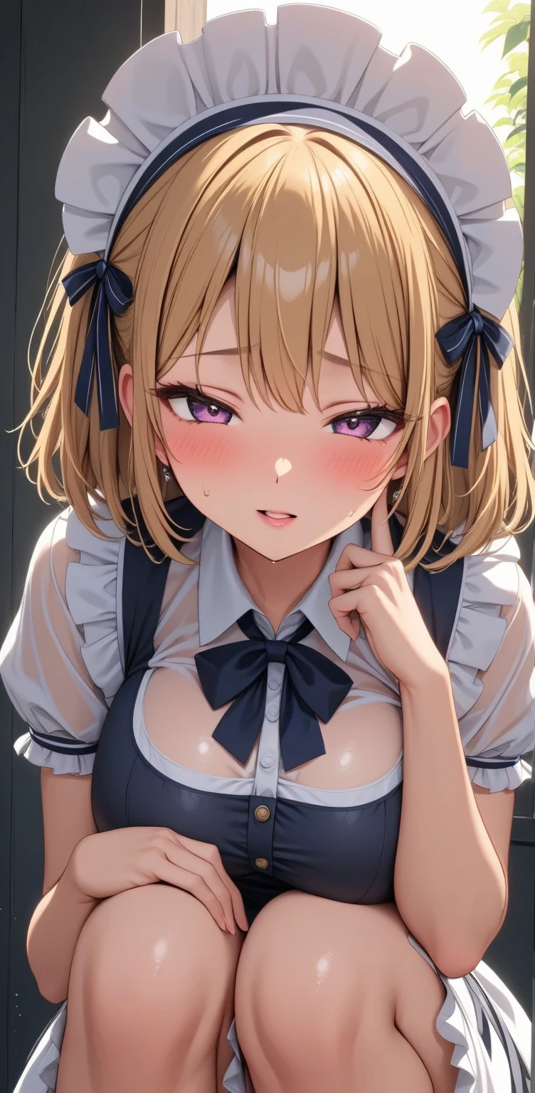 Erotic girl demon,sits,on the chair,made up,legs,cross-legged,wants a viewer,opened her mouth,stuck out her tongue,sharp tongue,saliva,hands on chest,looks at the viewer,bottom view,erotica,office background,Half naked,sexy sex