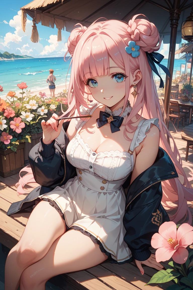 masterpiece, best quality, (Very detailed CG unified 8k wallpaper) (best quality), (Best Illustration), (best shade) nature', blue sea,各种颜色的精致叶瓣落在Sky中,Ray tracing, Super detailed--v6,(masterpiece, best quality:1.2), alone, 1 girl, Cheryl Noem, Smile, shut your mouth, looking at the audience, off shoulder dress, corset, layered skirt, lift your legs, bare shoulders, outer space, Star (Sky),best quality, masterpiece, ultra high resolution, (lifelike:1.4), original photo, 1 girl, take off shoulders,masterpiece, best quality, {best quality}, {{masterpiece}}, {High resolution}, focus, anime style, Cartoon close-up of a woman, girls design, portrait, gisha, anime image, long hair, black hair, Look straight into the eyes, hair covering ears, happy, Polished and powerful look, out of tune, High, freckle, Smile, chic, rich and colorful, beautiful hair color、 beautiful eyes、 beautiful skin、beautiful legs、beautiful arms、perfect fingers、 Very cute,white hair, long hair,white cat ears, white cat tail,best quality,High resolution,top quality,pink bow,slender eyebrows,hair slightly moist,little girl,very young,18 years old,Shy的Smile,Lift up most of the skirt with both hands,右腿穿着black knee socks,Wearing white knee socks on left leg,extra large breasts,plump breasts,tall figure,pink bow ,Red eyes,white skirt,Blushed,Shy,凸显extra large breasts,Breasts mostly exposed,Showing big cleavage,Your back is facing me,Show little butt,extra large breasts,exposed breasts,Only a little bit of clothes on the whole body,Dressed in pink Lolita,Skirt has cutouts at the end,The skirt is super short,put hands on legs,pink hair,man soaking in bathtub,The whole body is soaked,pink hair,Put your hands behind your back,Lying in bed,exposed buttocks,black knee socks