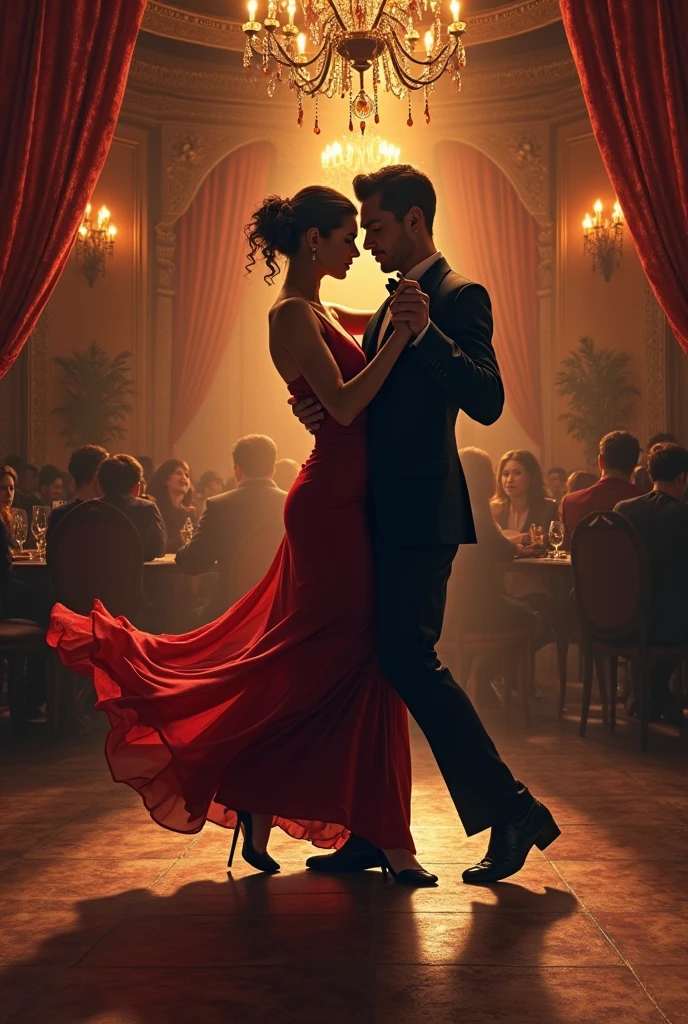(photorealism:1.2), Cantinflas dancing with a sexy curly brown hair woman, She fainted with her lips open and her arms loose