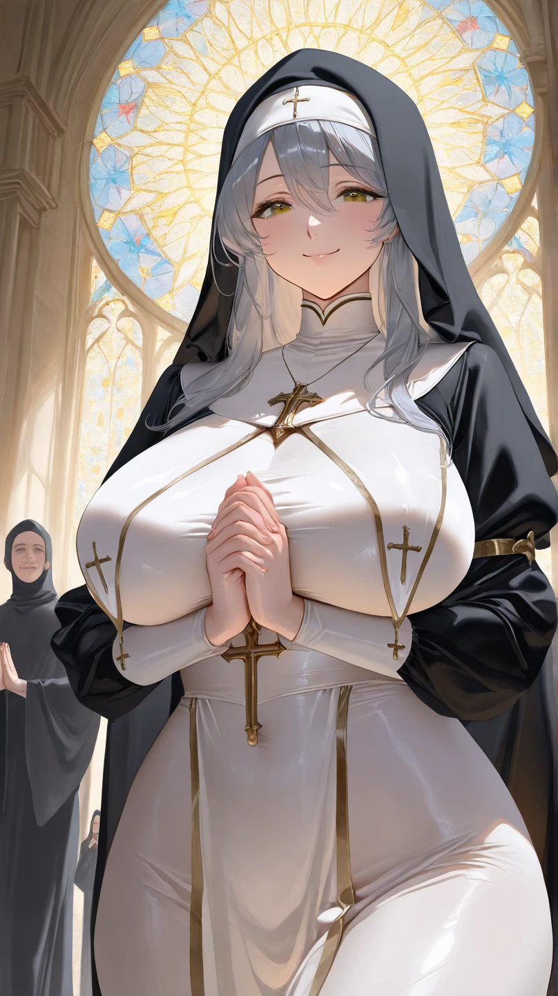 score_9,score_8_up,score_7_up, score_9,score_8_up,score_7_up, solo, ((thicc milf nun embarrassed looking down at her own penis)), nun hood, black nun garment, expressive, dynamic, thick full red lips, bimbo lips, pouted lips, squinting eyes, sexy, ((huge breasts)), sagging breasts, wide hips, thick thighs, detailed background, ((NSFW)), (((gigantic futa))), pulsing futa, ((clothed futa)), bulge, church, discomforted while penis growing big))
