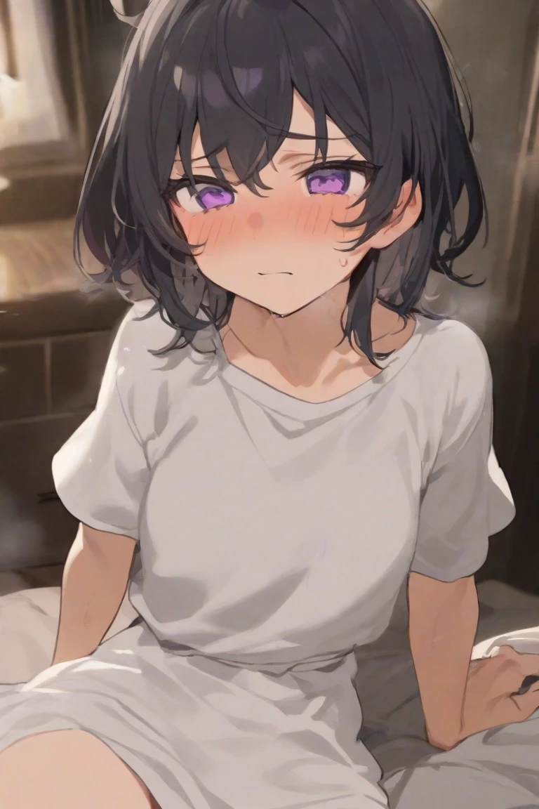 nsfw,1 girl,face focus,Androgynous,tan,tanlines,downblouse,upper body, Brat,masterpiece,best quality,very aesthetic,absurdres,light Areola,skin,extended_downblouse, frontbend,White shirt,(Leaning forward)